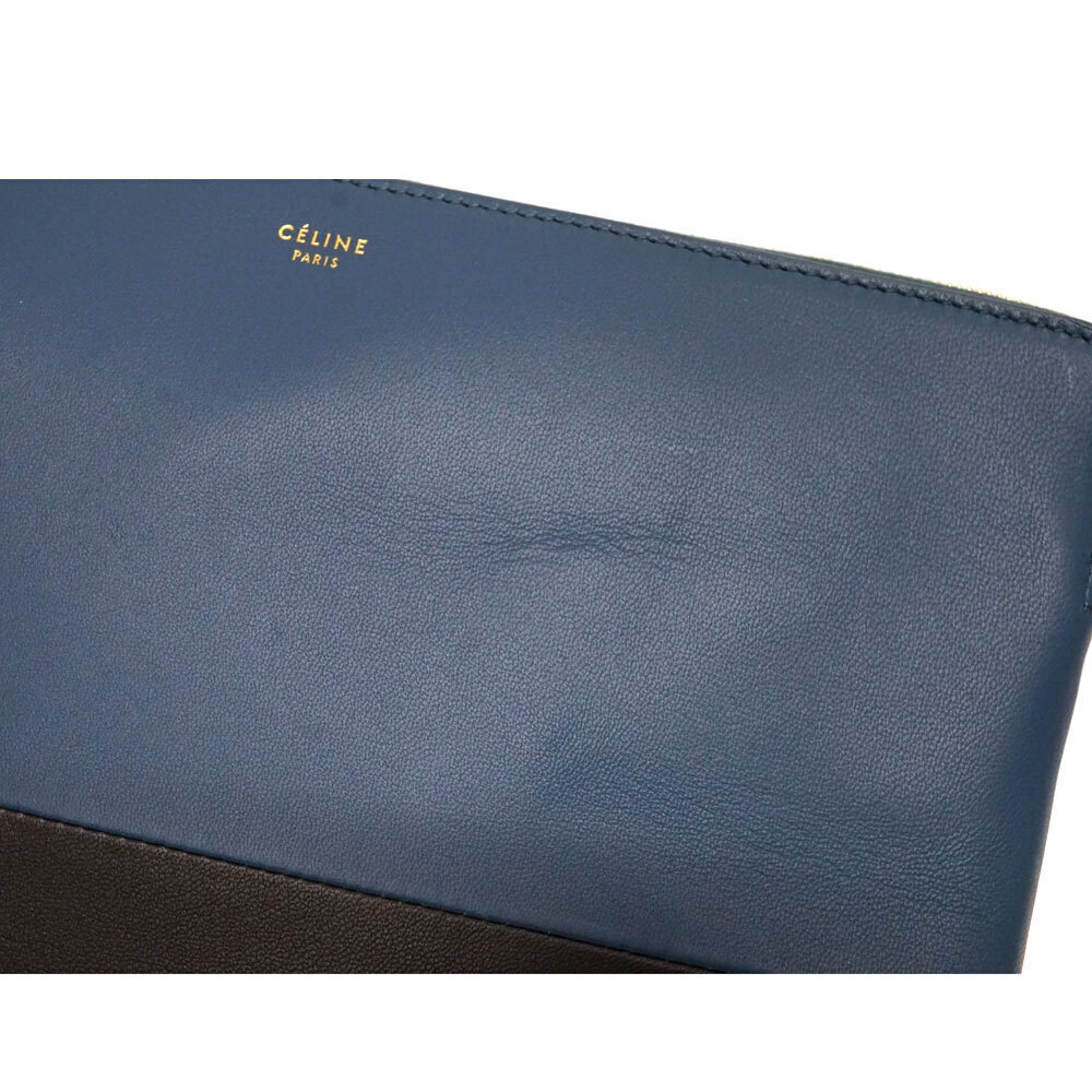 Celine Bicolor Clutch Bag Shoulder Leather Blue Black - Picture 9 of 11
